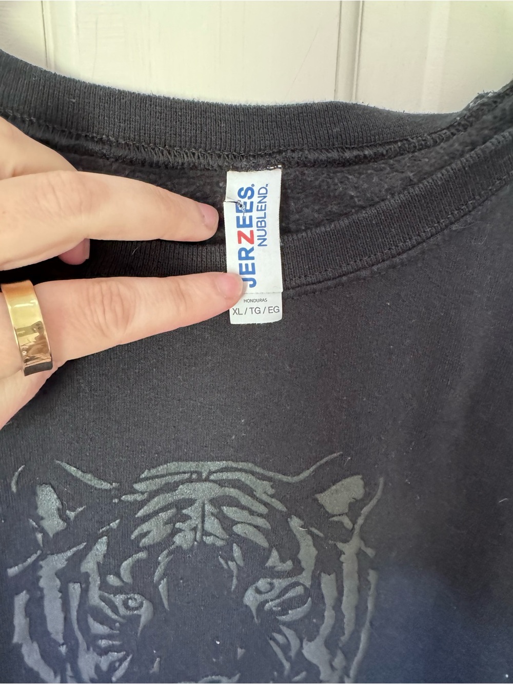 Jerzees Black Crewneck Sweater with Tiger Graphic - Picture 2 of 3